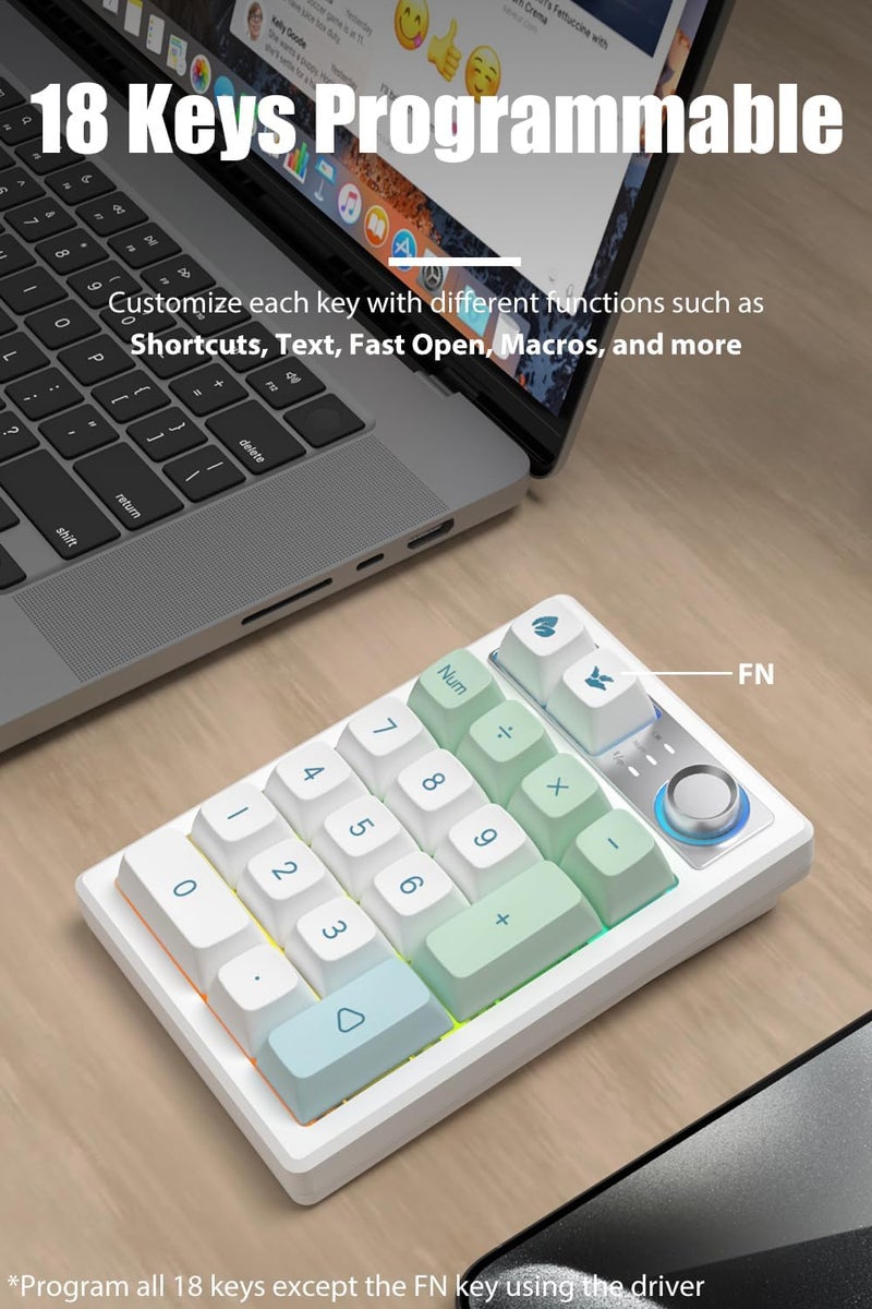 TISHLED Gasket Creamy Mechanical Numpad Programmable Macro Keypad Wireless 2.4G/Bluetooth 5.0/Wired USB-C RGB Backlit Hot Swappable Number Pad Rechargeable Numeric Keyboard Metal Knob for Win/Mac - Image 4